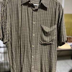 Men's vintage Tan geometric Patterned Button Down Shirt